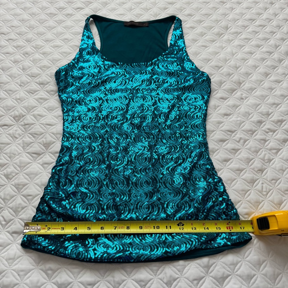 The Limited Teal Blue Sequin Front Racer Back Tank Top Side Ruched Size M - Picture 7 of 13
